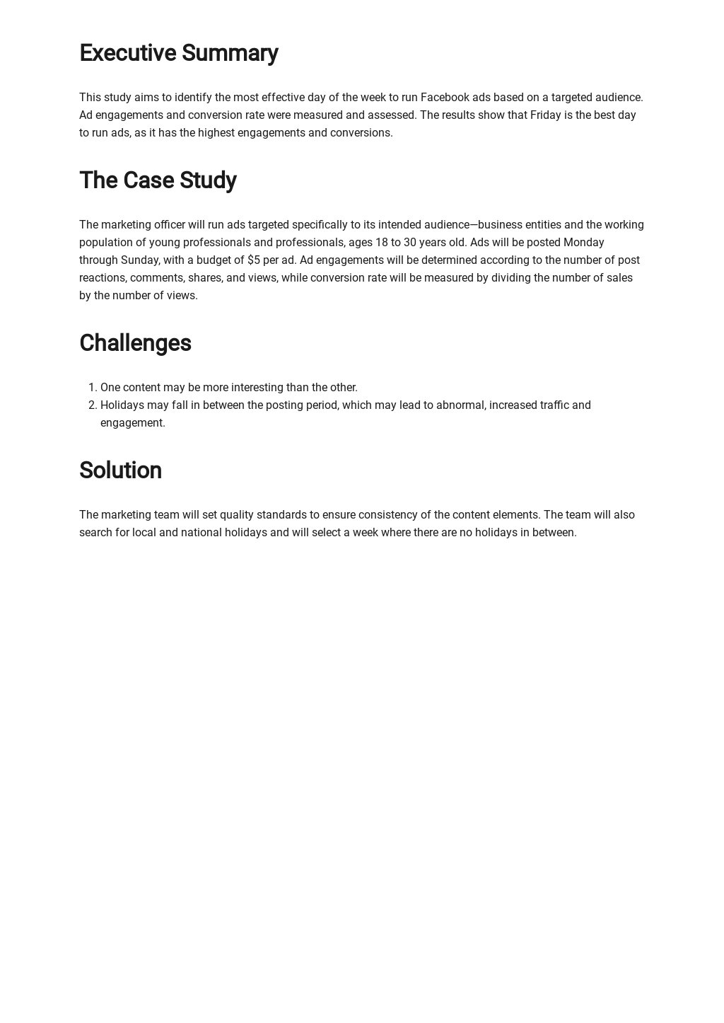 free case study template word download