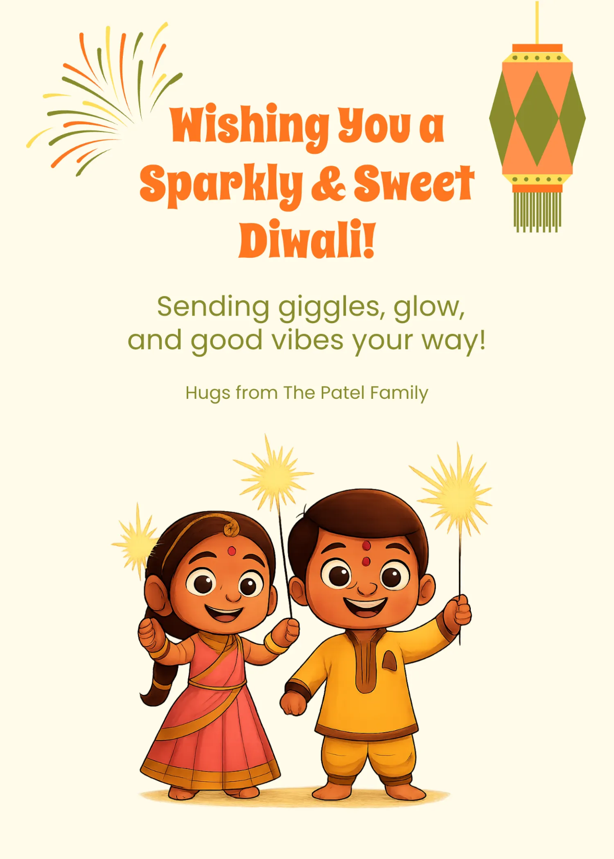 Free Cute Cartoon Diwali Message Wishes Template to Edit Online