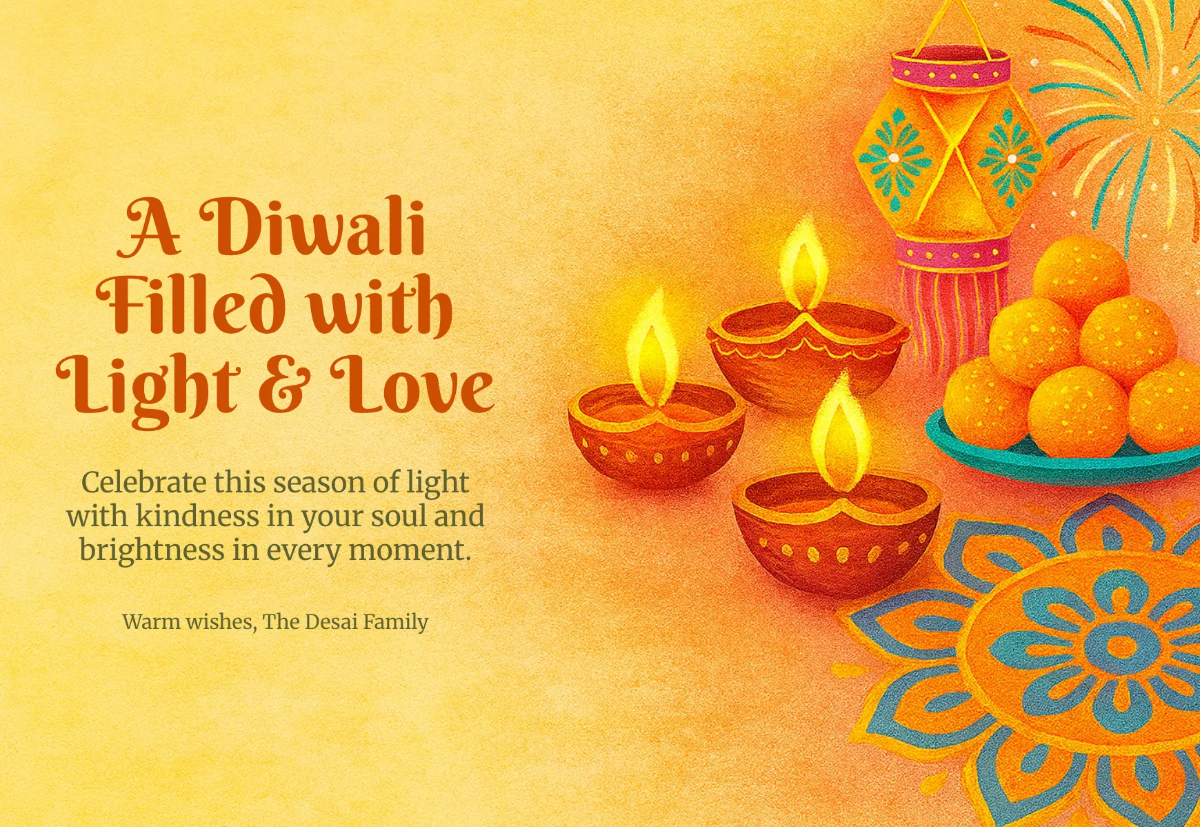 Free Artistic Diwali Message Card Template to Edit Online