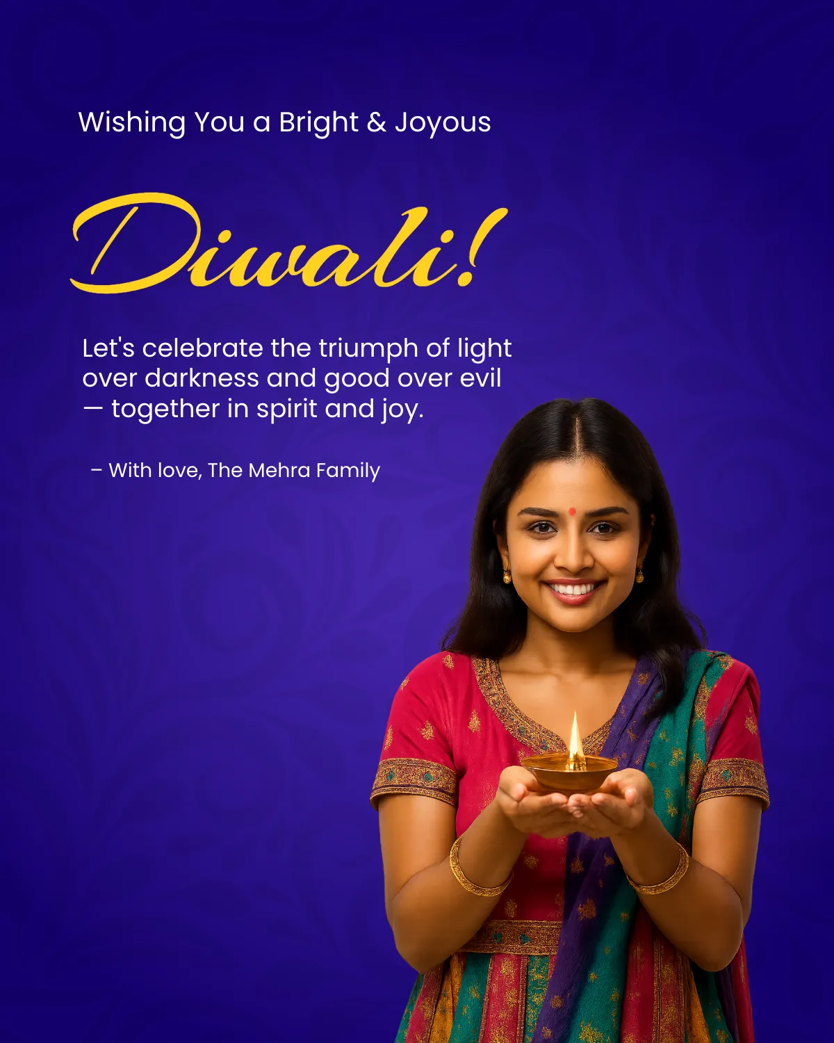 Free Instagram Post Diwali Message Wishes Template to Edit Online