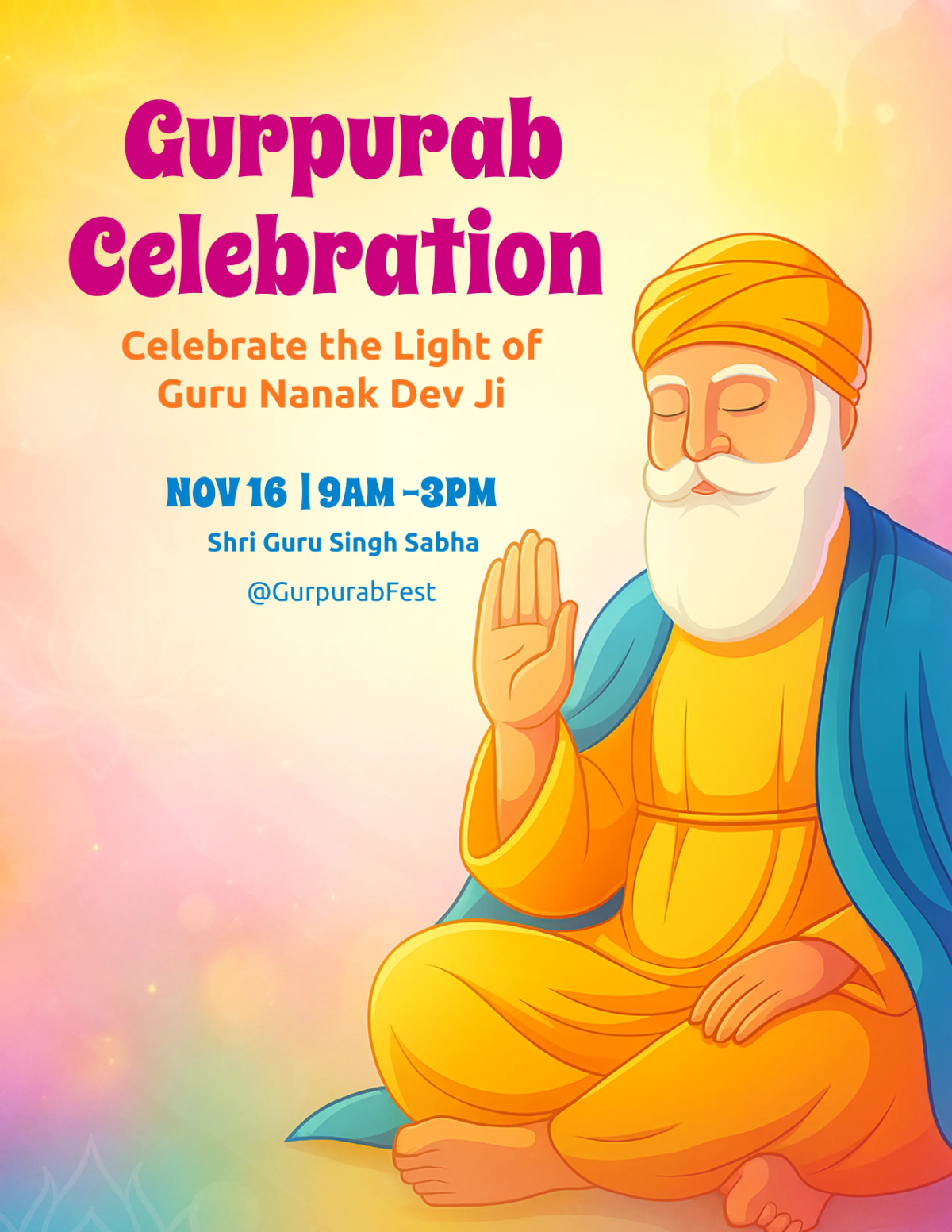Free Colorful Guru Nanak Jayanti Flyer Template to Edit Online