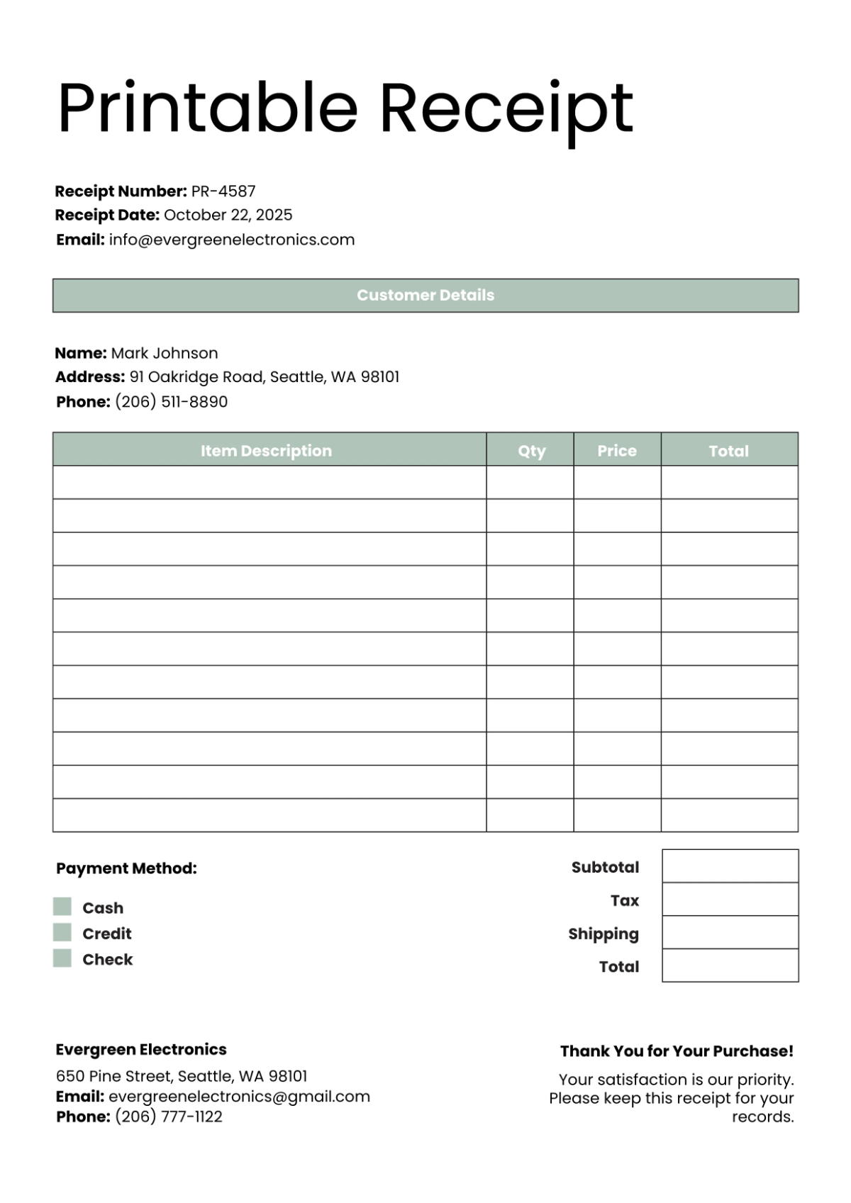 Free Printable Receipt Template to Edit Online
