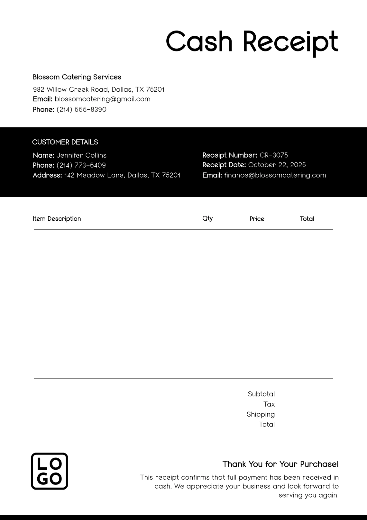 Free Cash Receipt Template to Edit Online