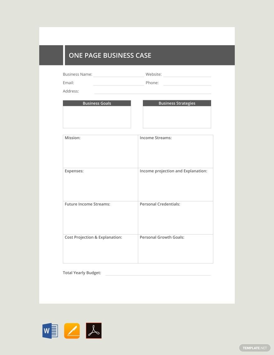 One Page Business Case Template