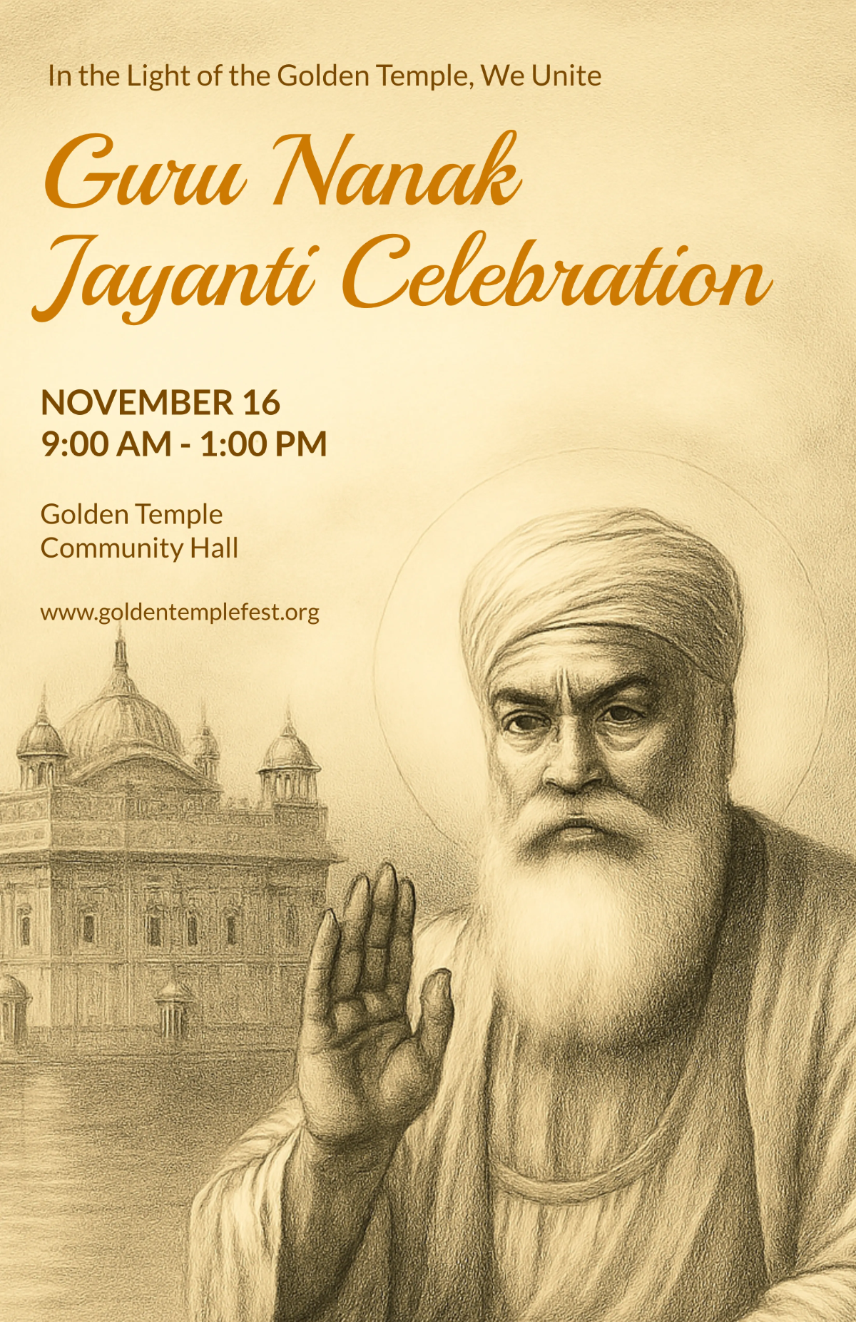 Free Guru Nanak Golden Temple Sketch Poster Template to Edit Online