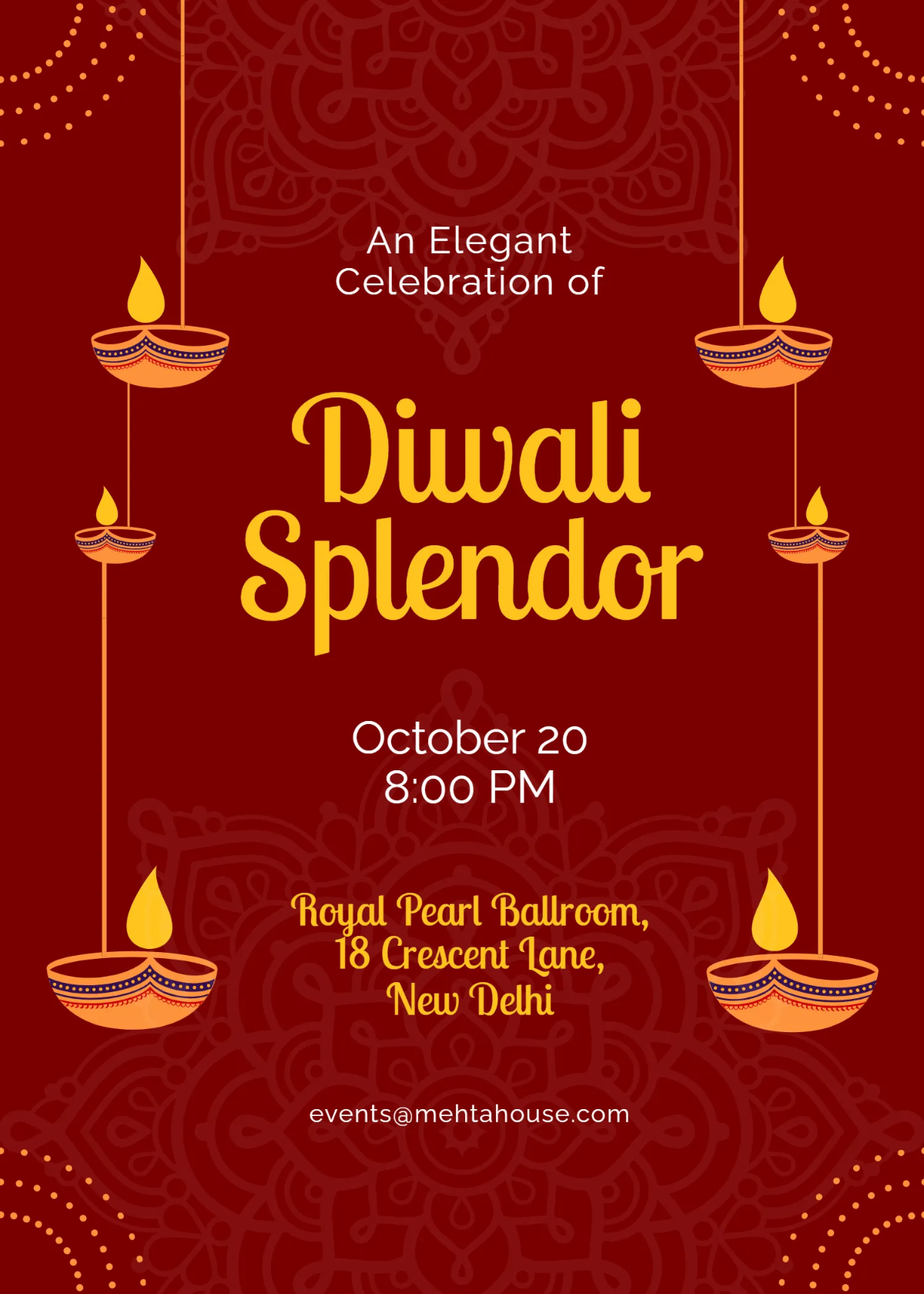 Free Luxury Diwali Party Invitation Template to Edit Online