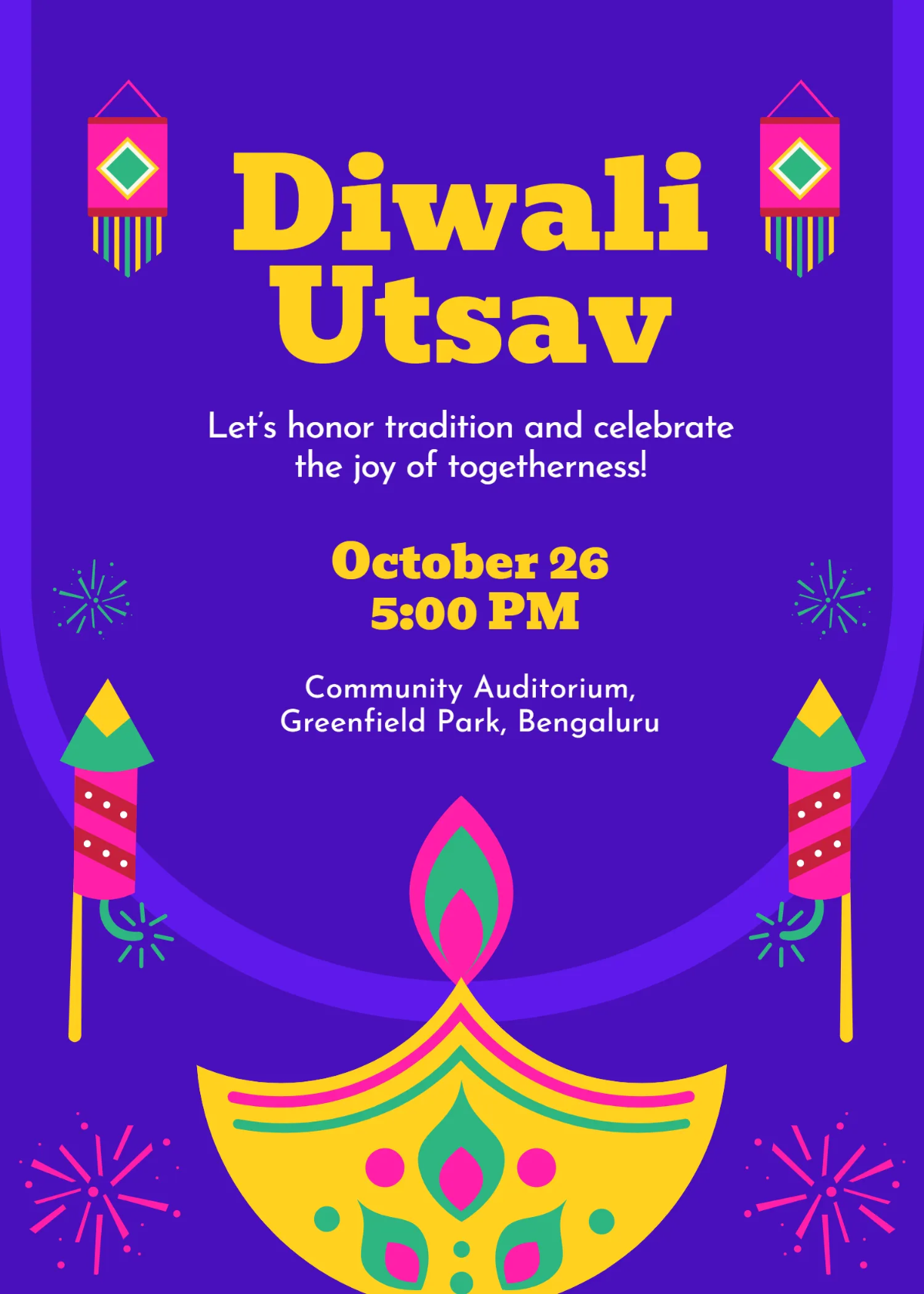 Free Diwali Function Invitation Template to Edit Online