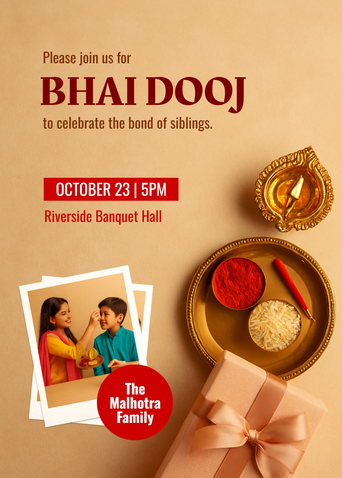 Free Blank Bhai Dooj Invitation Template to Edit Online