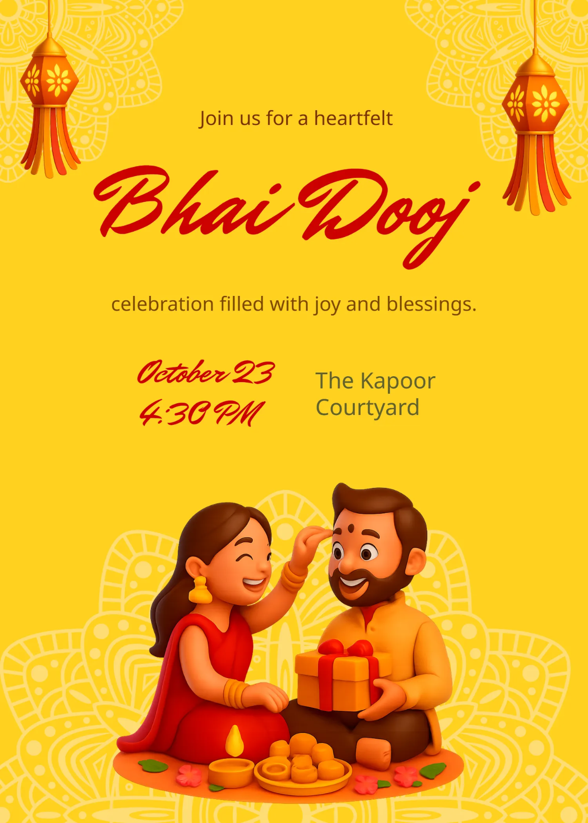 Free Bhai Dooj Invitation Design Template to Edit Online