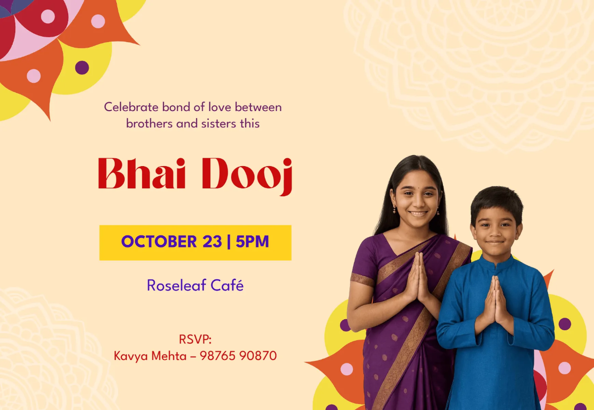 Free Bhai Dooj Invitation Card Template to Edit Online