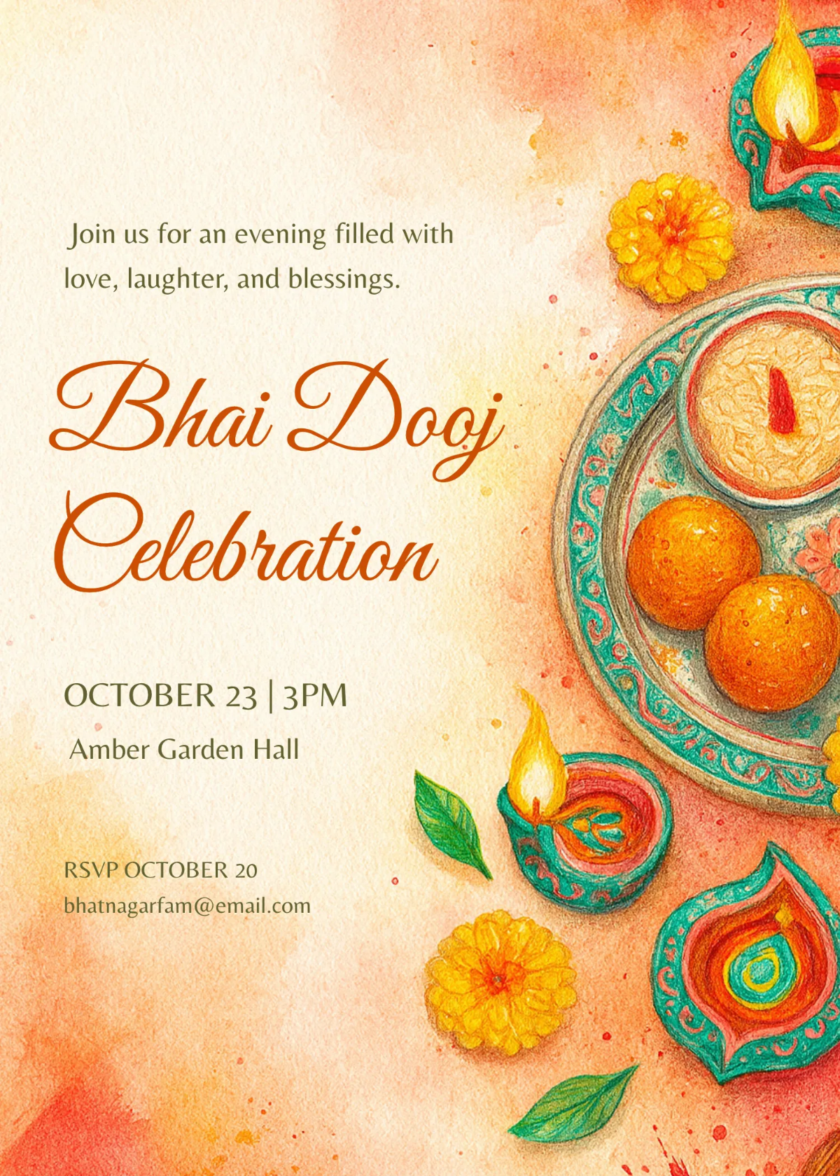 Free Bhai Dooj Artwork Invitation Template to Edit Online