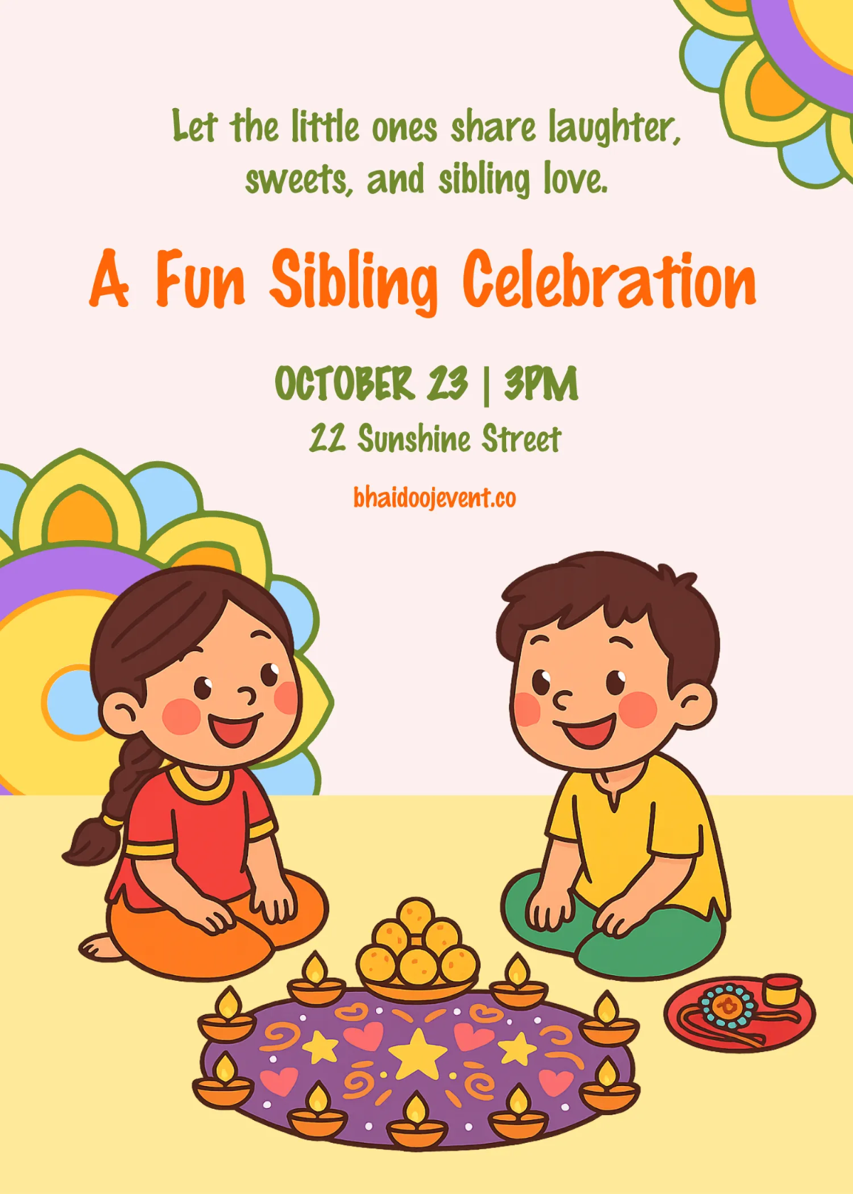 Free Kids Bhai Dooj Invitation Template to Edit Online