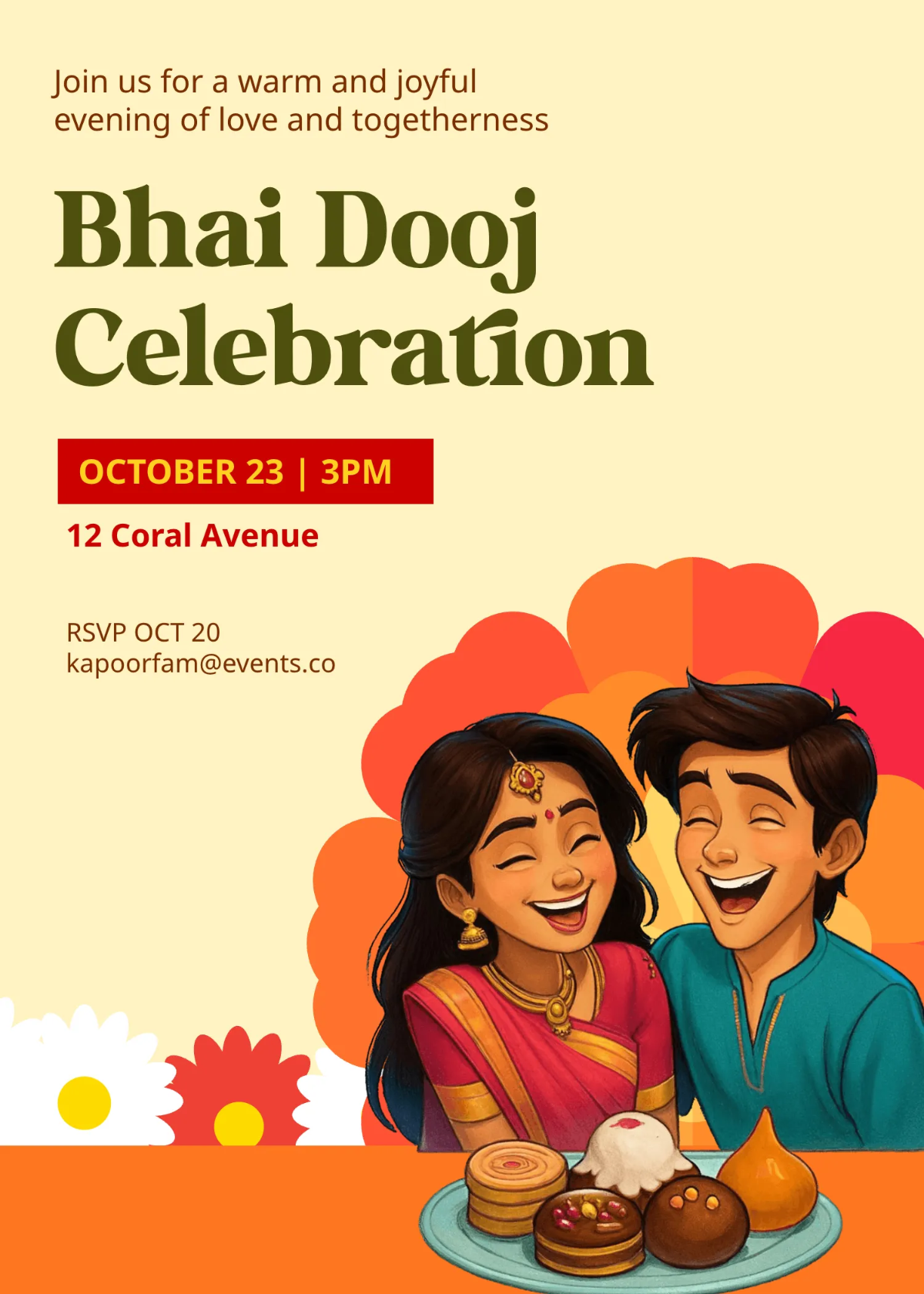Free Bhai Dooj Graphics Invitation Template to Edit Online