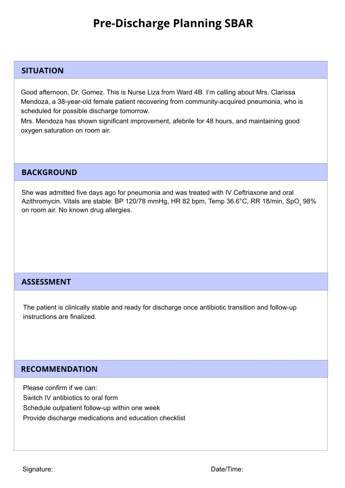 Free Editable SBAR Template to Edit Online