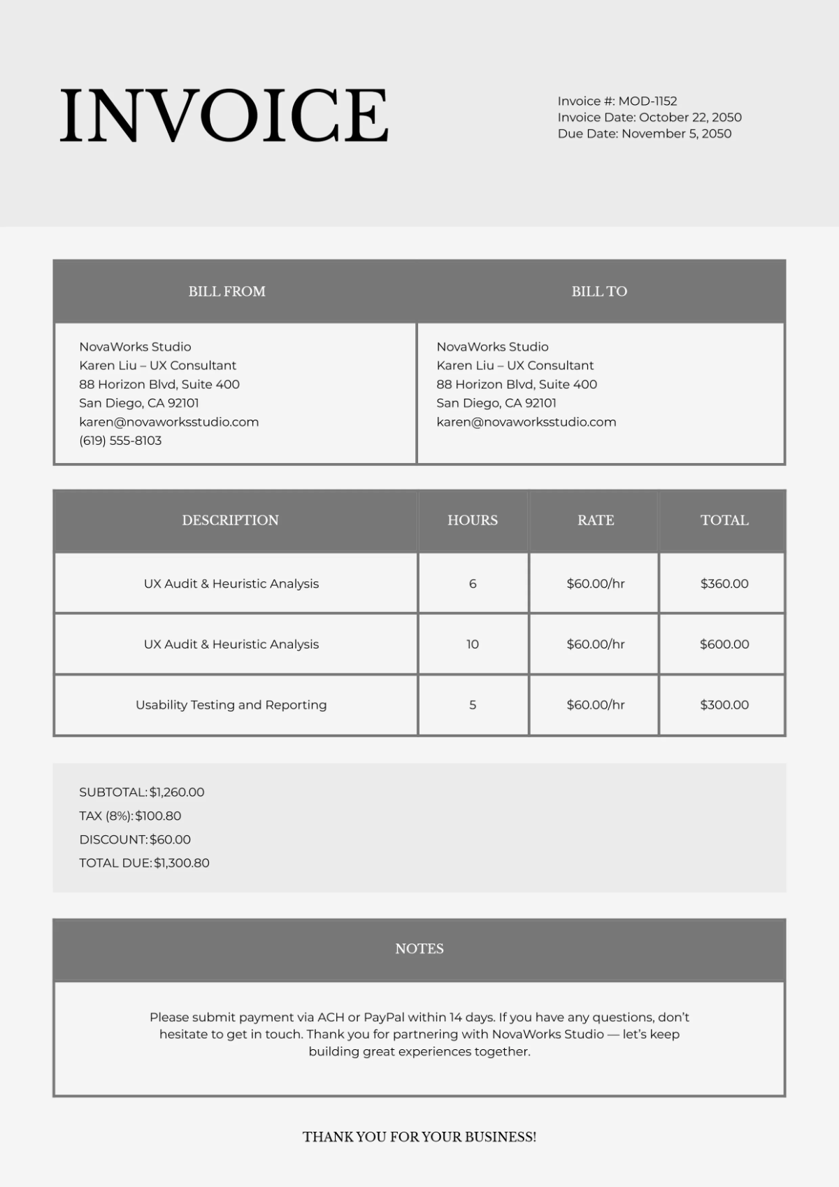Free Modern Invoice Template to Edit Online