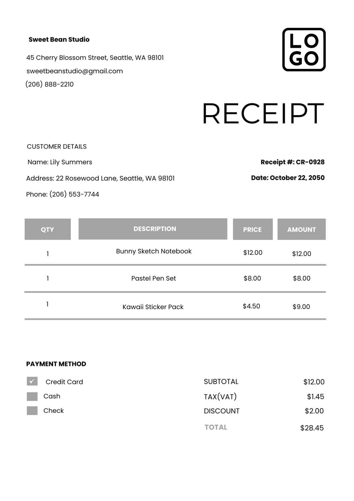 Free Cute Receipt Template to Edit Online