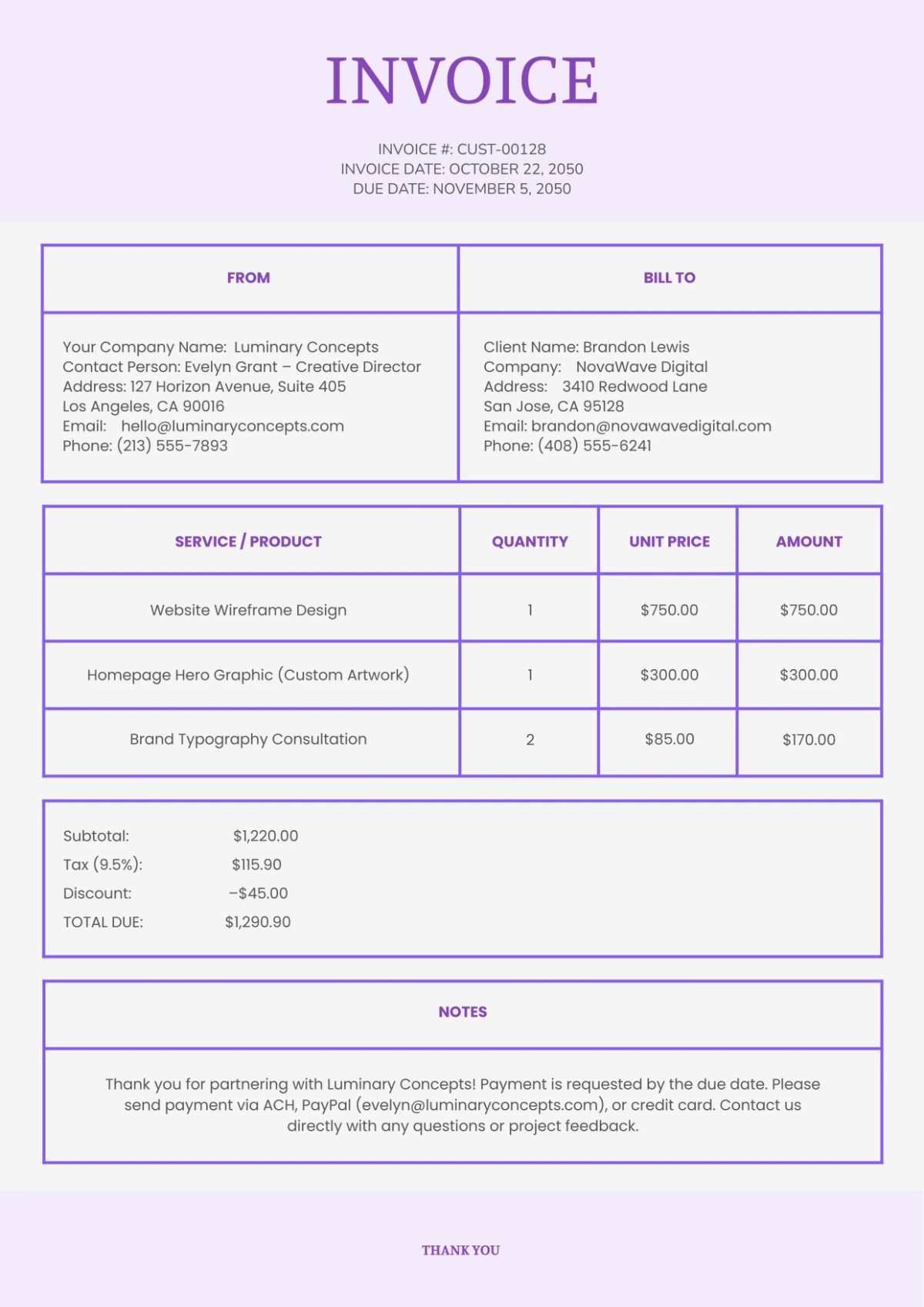 Free Custom Invoice Template to Edit Online