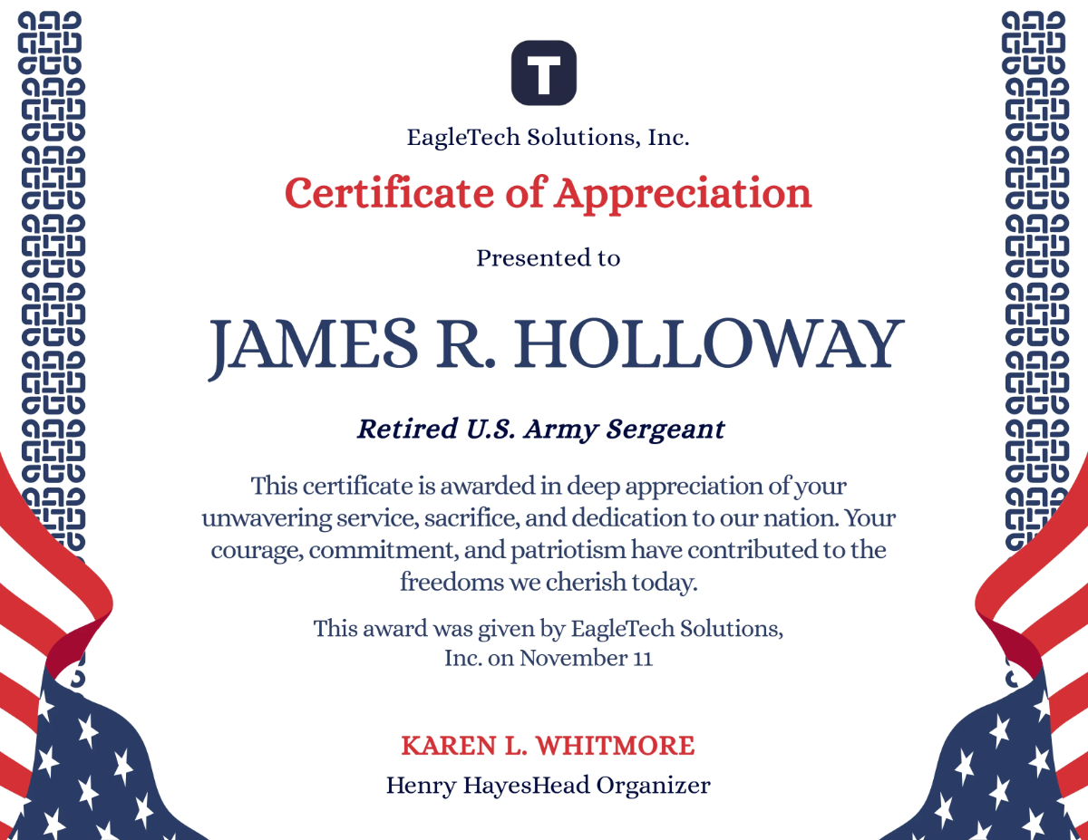 Free Veterans' Day Certificate Template to Edit Online Free Veterans' Day Certificate Template to Edit Online