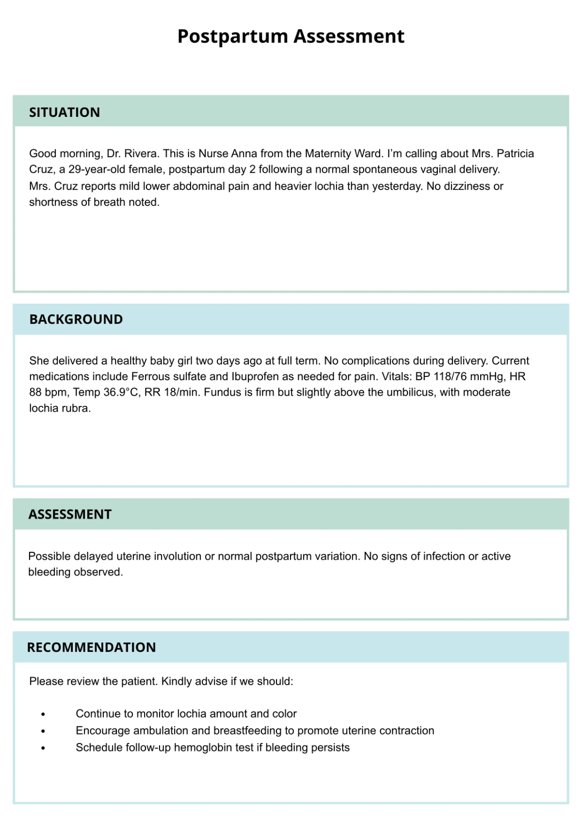 Free Creative SBAR Template to Edit Online