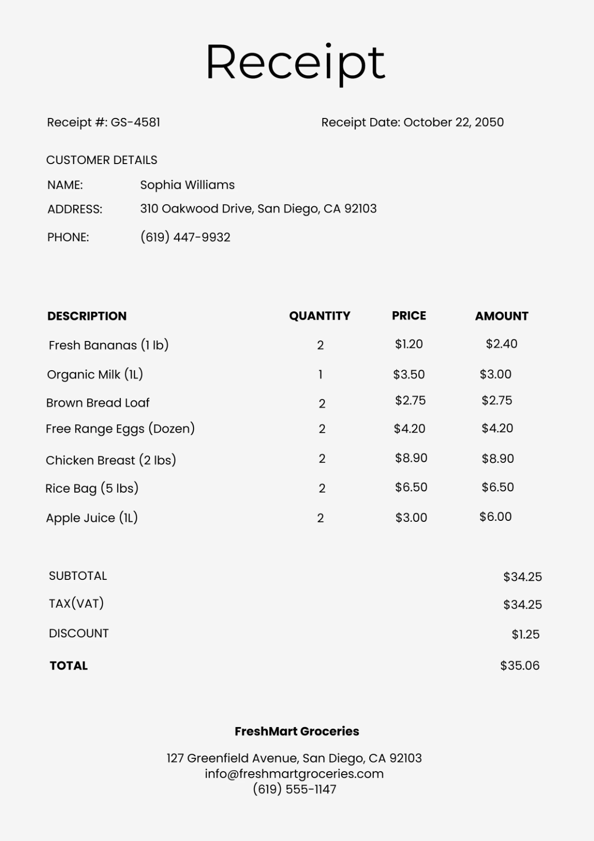 Free Grocery Store Receipt Template to Edit Online