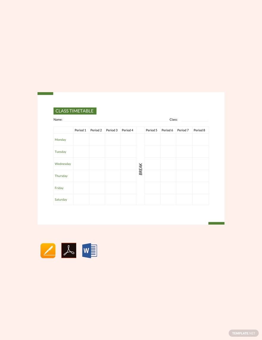Class Timetable Template Class Timetable Template