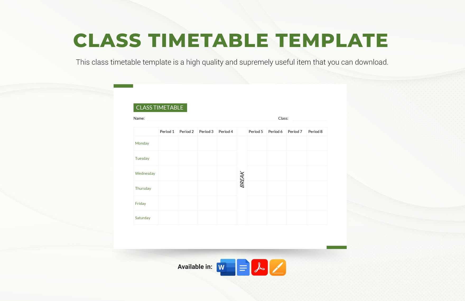 Class Timetable Template