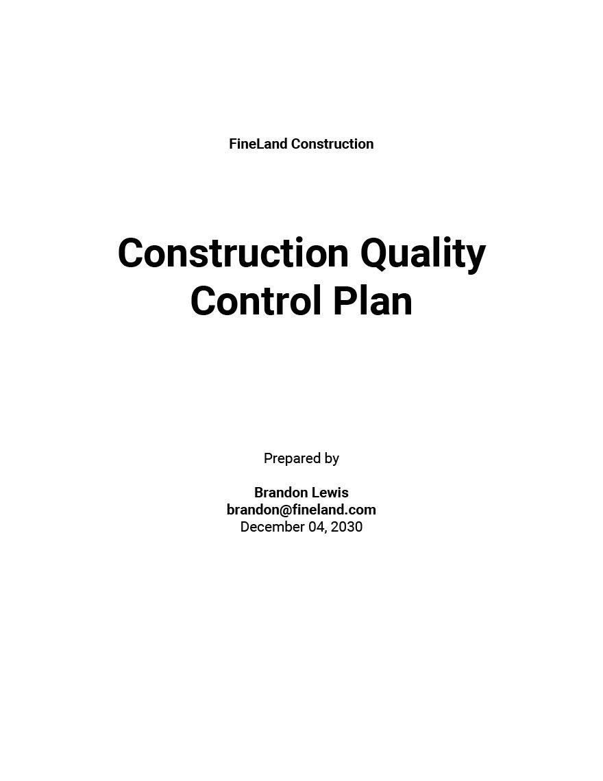 Free Sample Construction Quality Control Plan Template