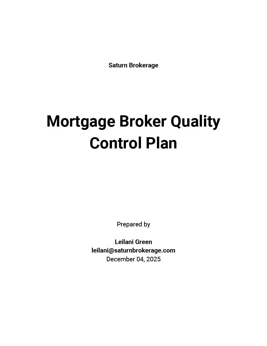 Mortgage Broker Quality Control Plan Template