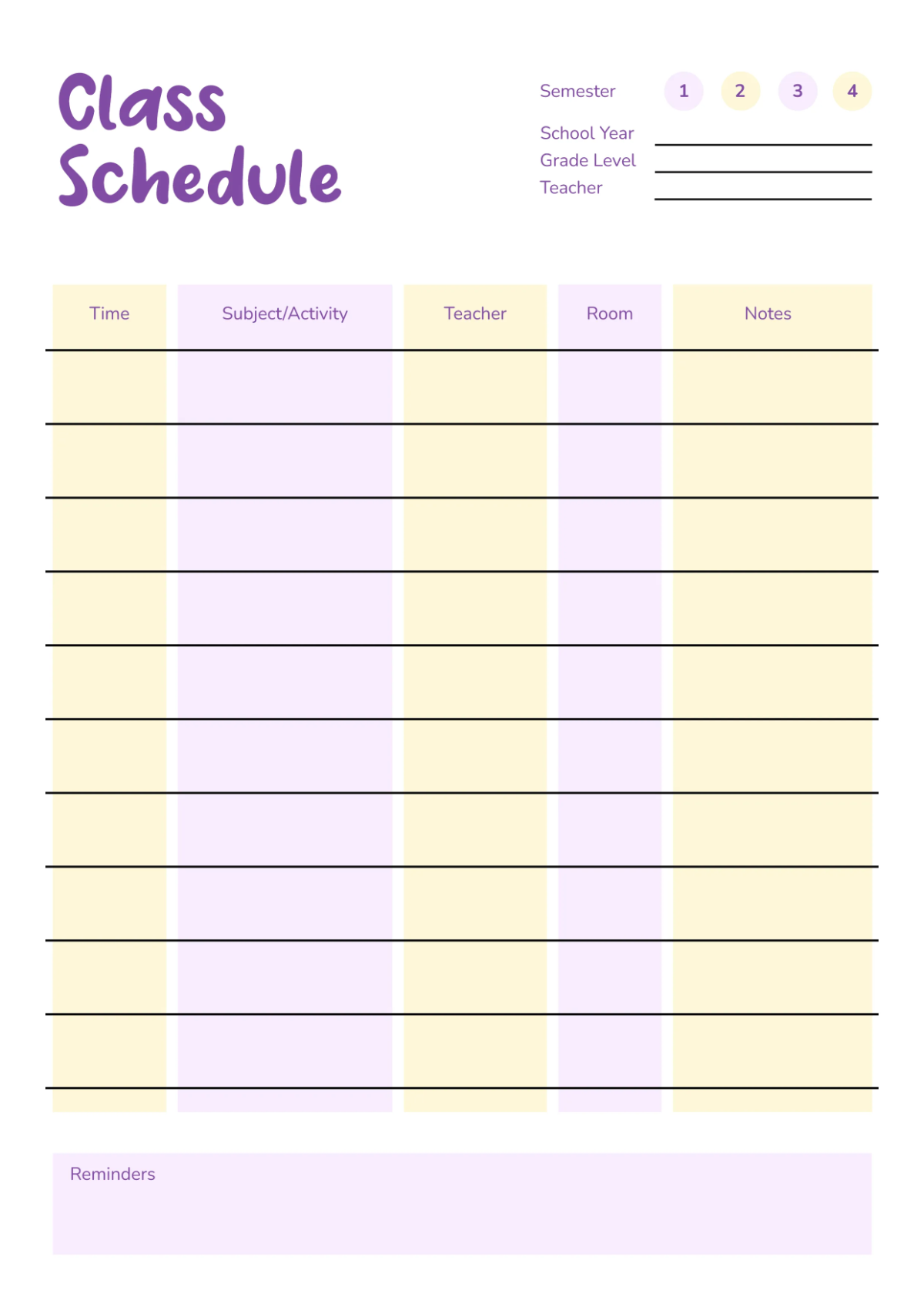 Free Elementary Classroom Schedule Template to Edit Online