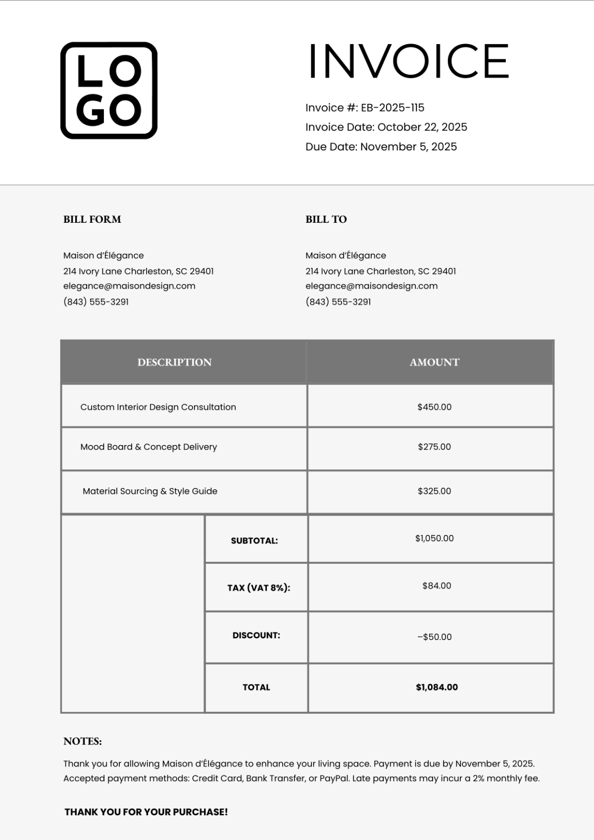 Free Elegant Beige Invoice Template to Edit Online