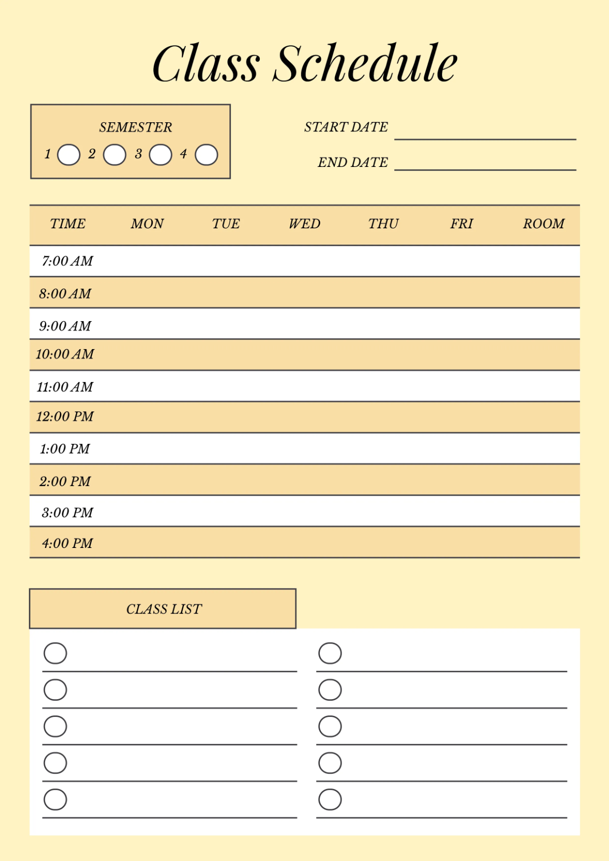 Free Creative Classroom Schedule Template to Edit Online