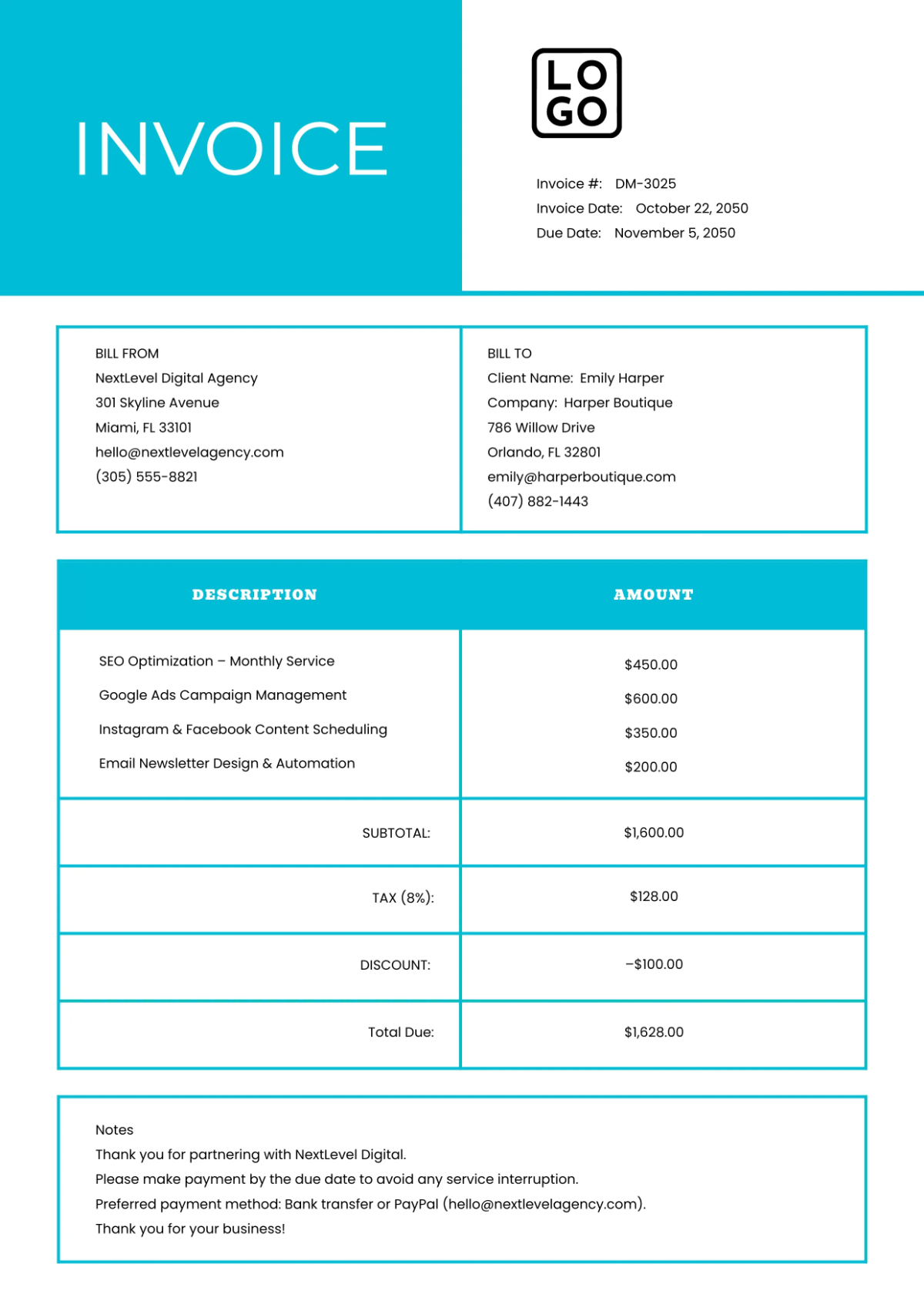 Free Digital Marketing Invoice Template to Edit Online