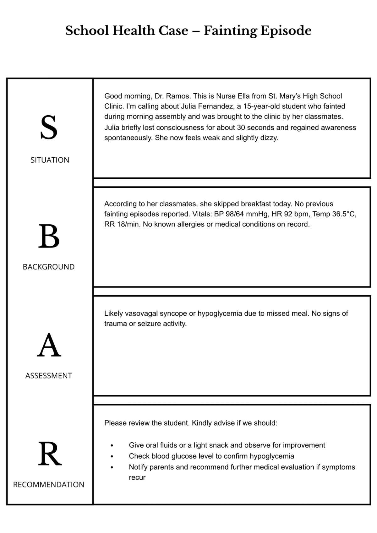 Free SBAR Report Template to Edit Online