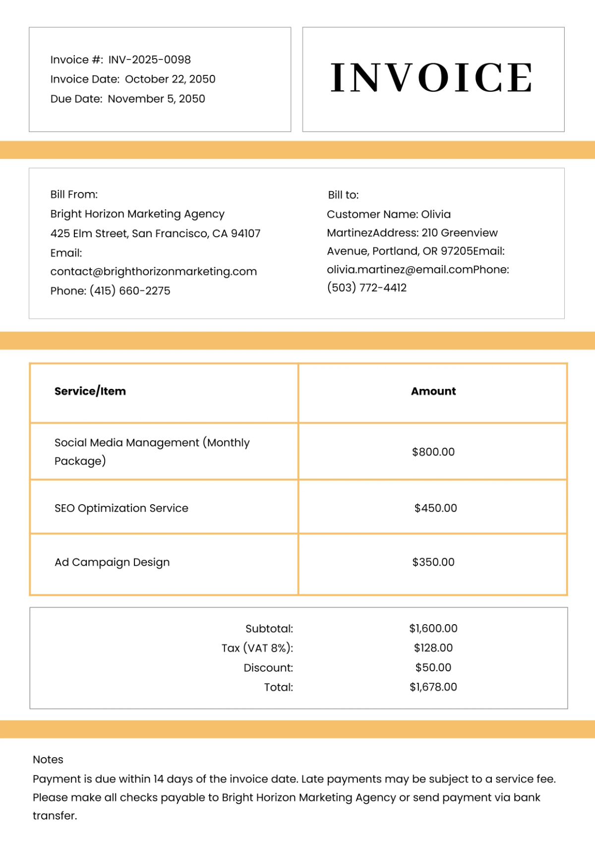 Free Editable Business Invoice Template to Edit Online