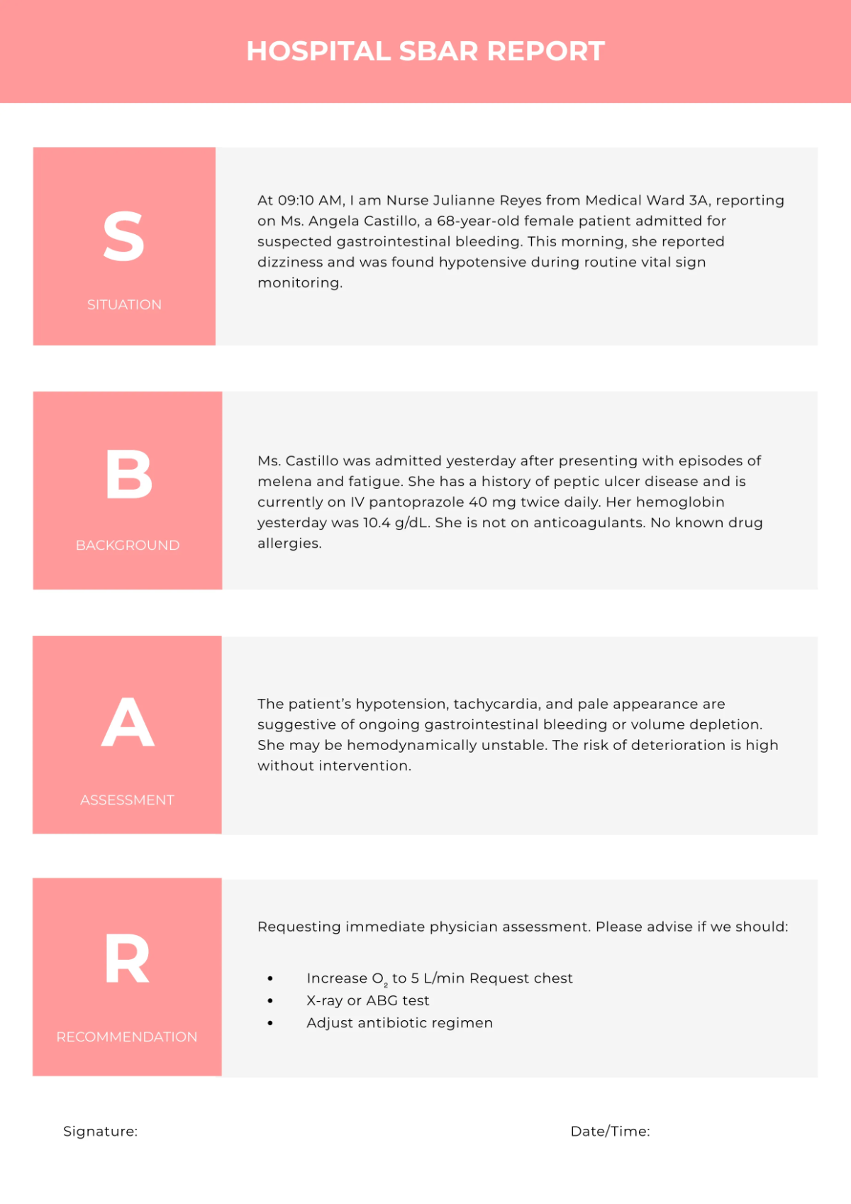 Free Hospital SBAR Template to Edit Online