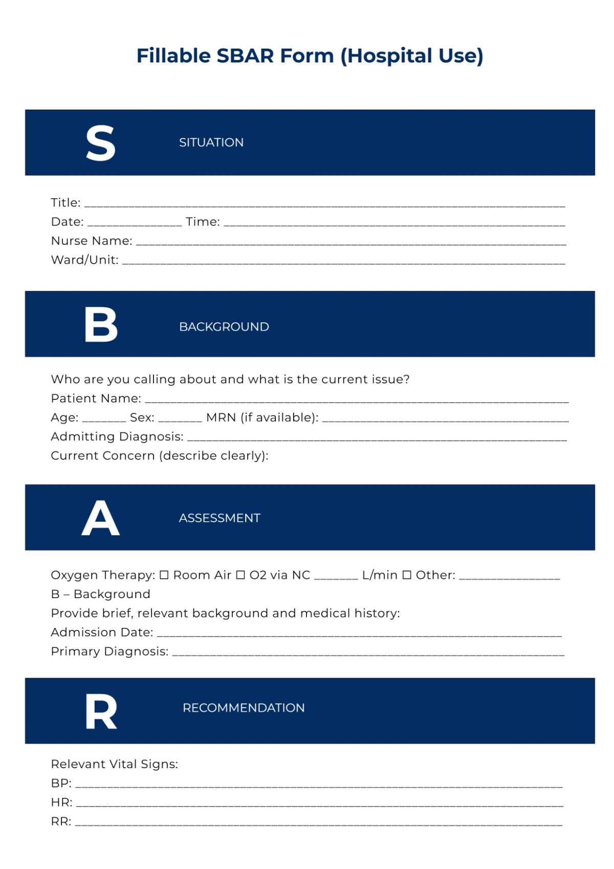 Free Fillable SBAR Template to Edit Online
