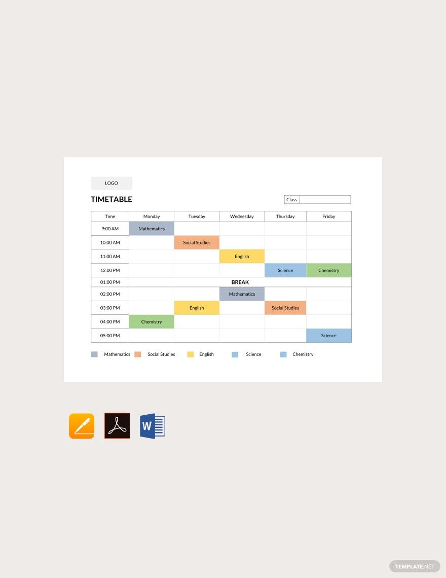 School Timetable Template Google Docs Word Apple Pages PDF 