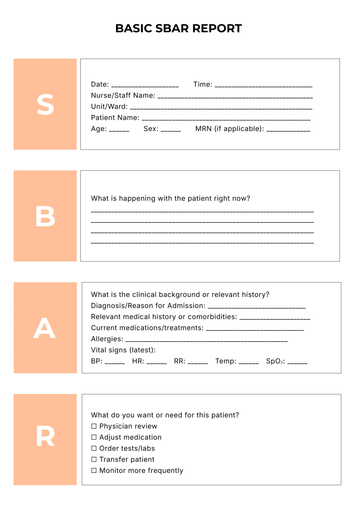 Free Basic SBAR Template to Edit Online