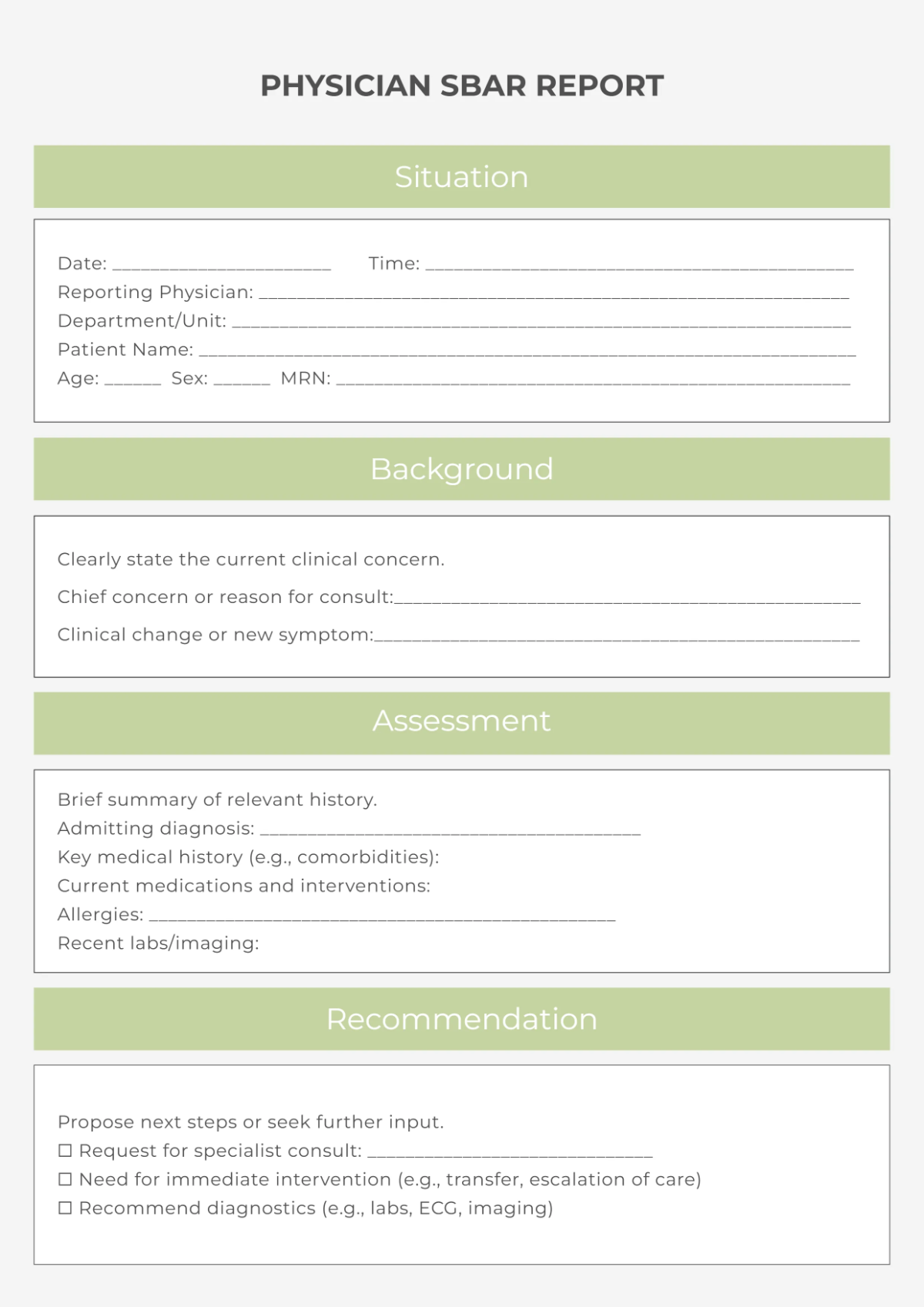 Free Physician SBAR Template to Edit Online