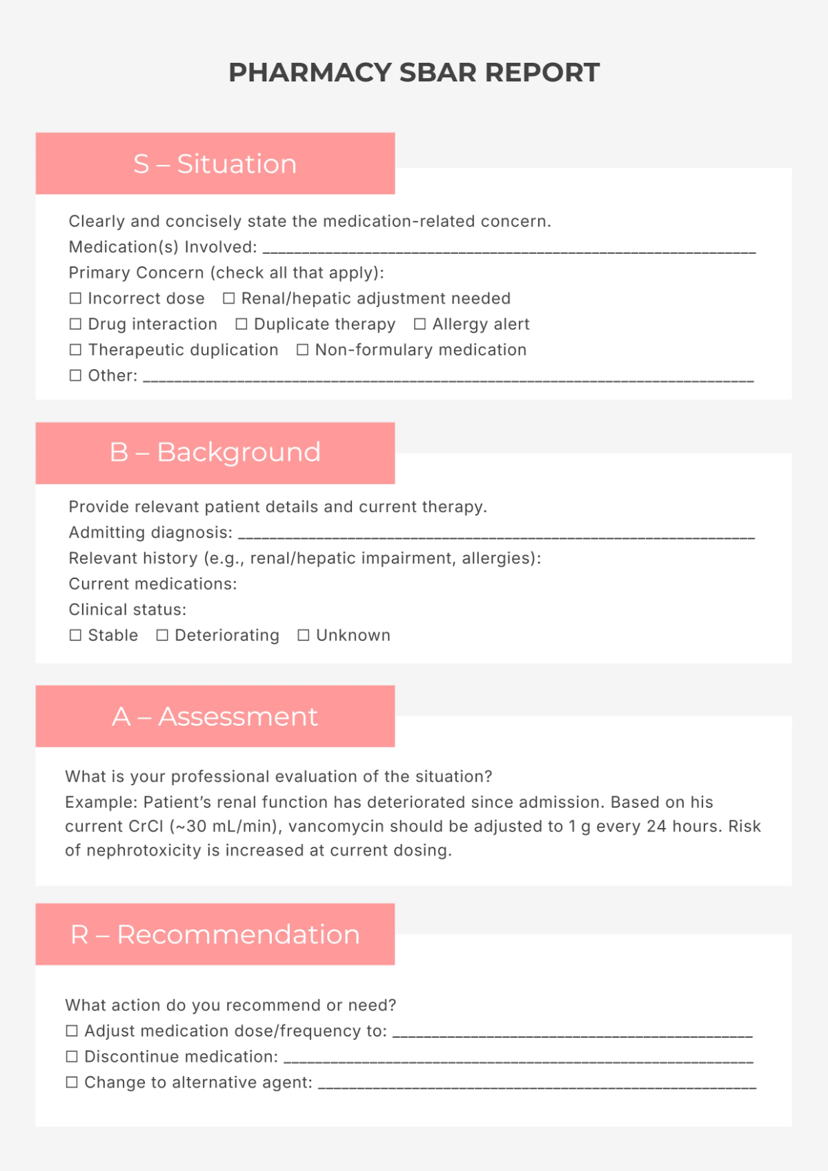 Free Pharmacy SBAR Template to Edit Online