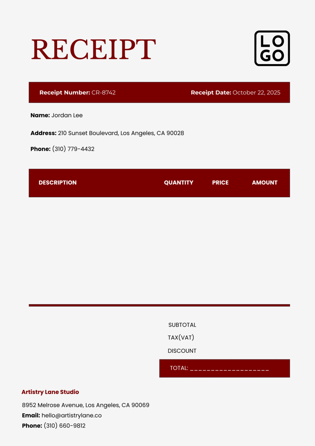 Free Creative Receipt Template to Edit Online