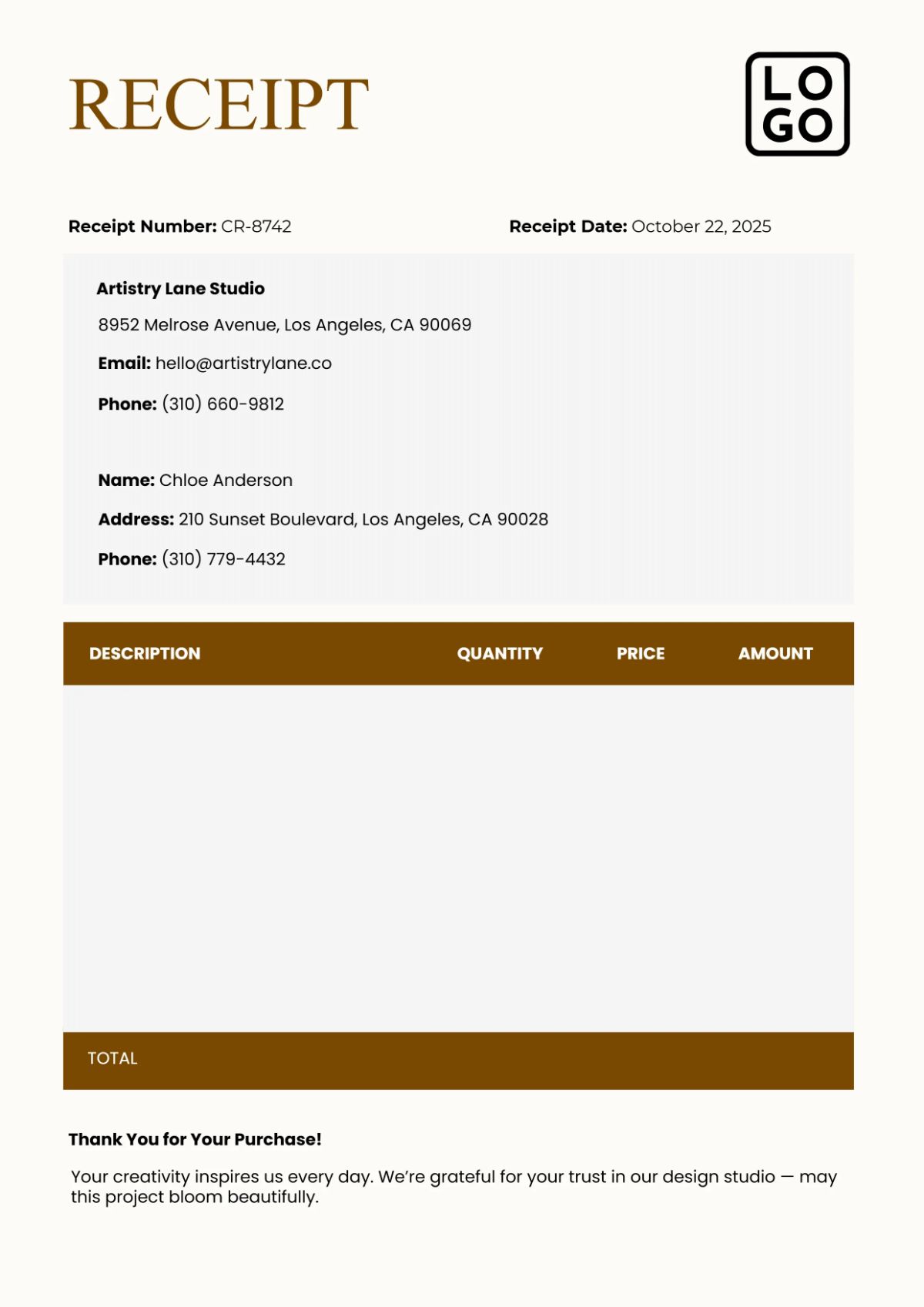 Free Aesthetic Receipt Template to Edit Online