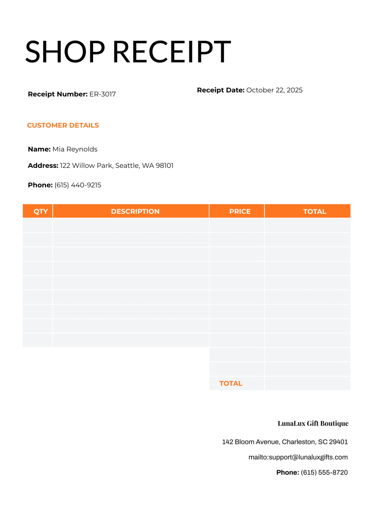 Free Gift Card Receipt Template to Edit Online