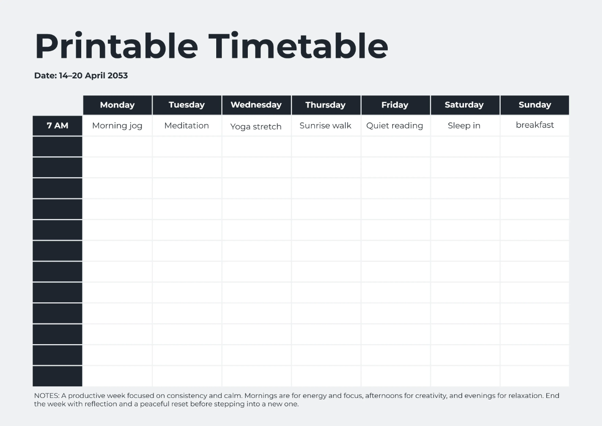 Free Printable Timetable Template to Edit Online