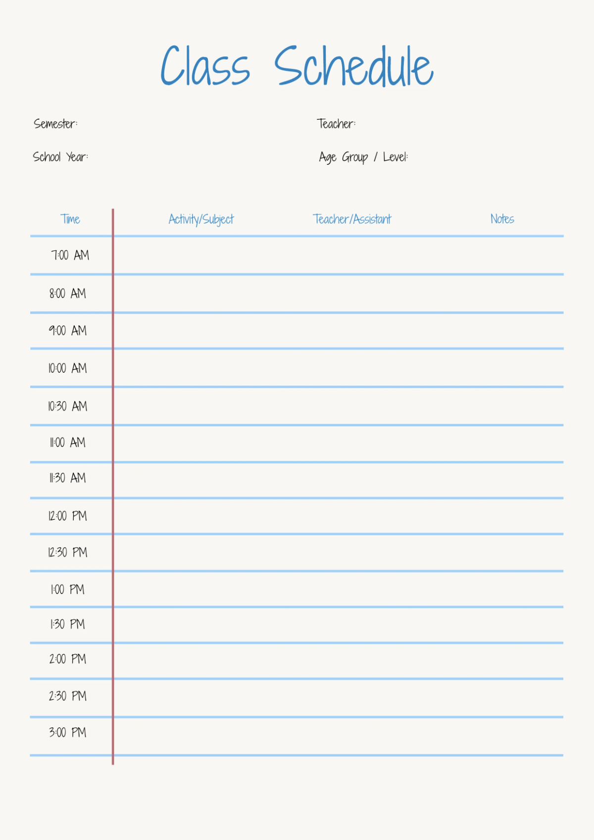 Free Kindergarten Classroom Schedule Template to Edit Online