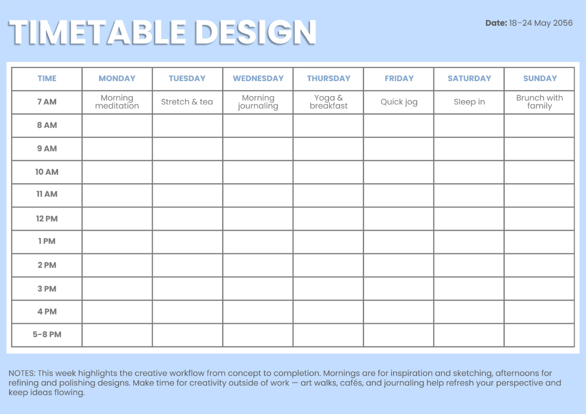 Free Timetable Design Template to Edit Online