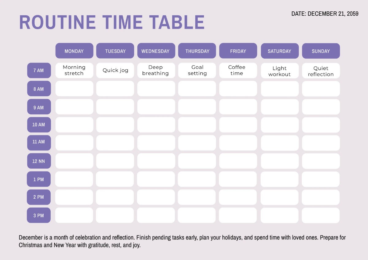 Free Routine Timetable Template to Edit Online Free Routine Timetable Template to Edit Online