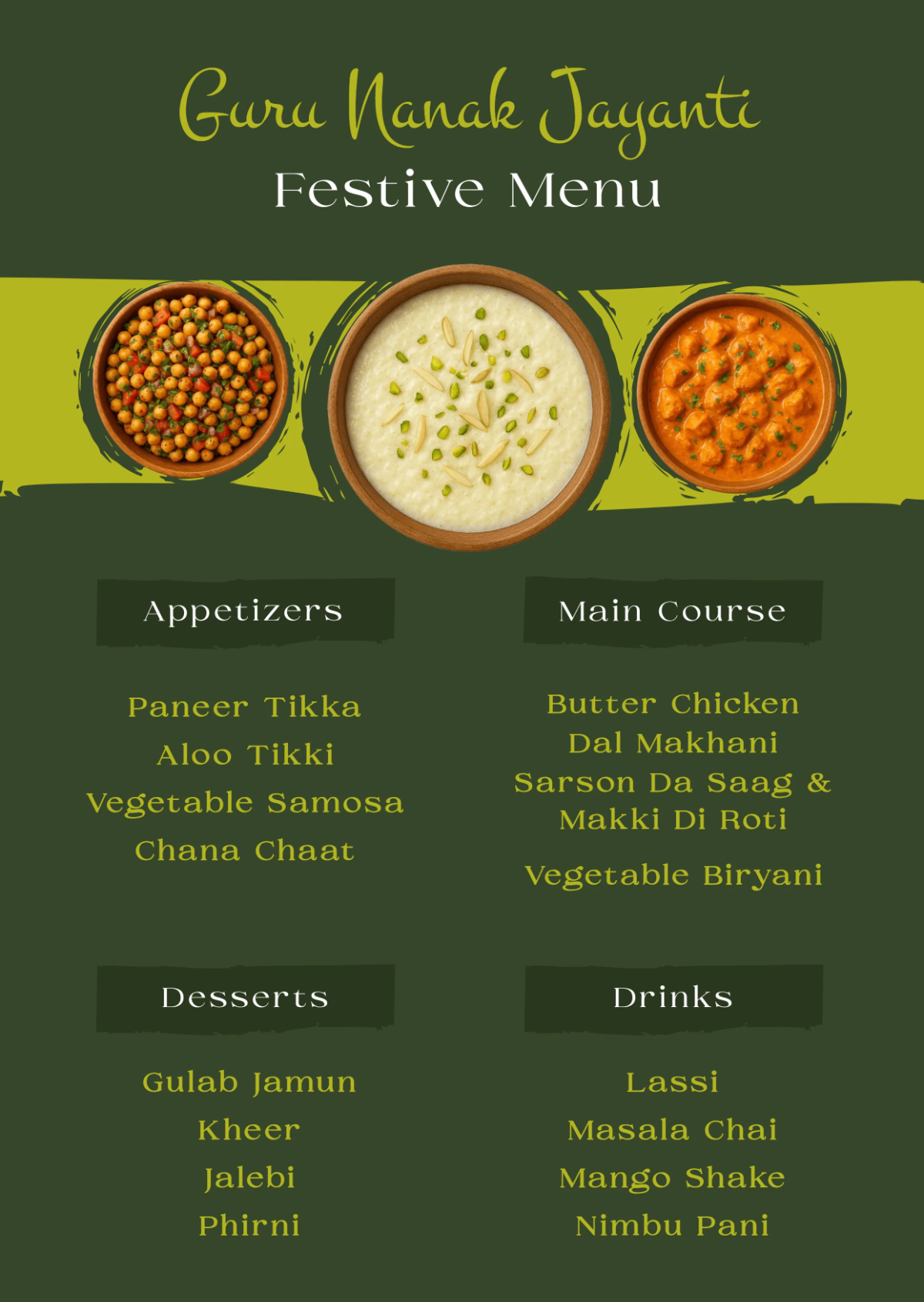 Free Guru Nanak Jayanti Festive Menu Template to Edit Online