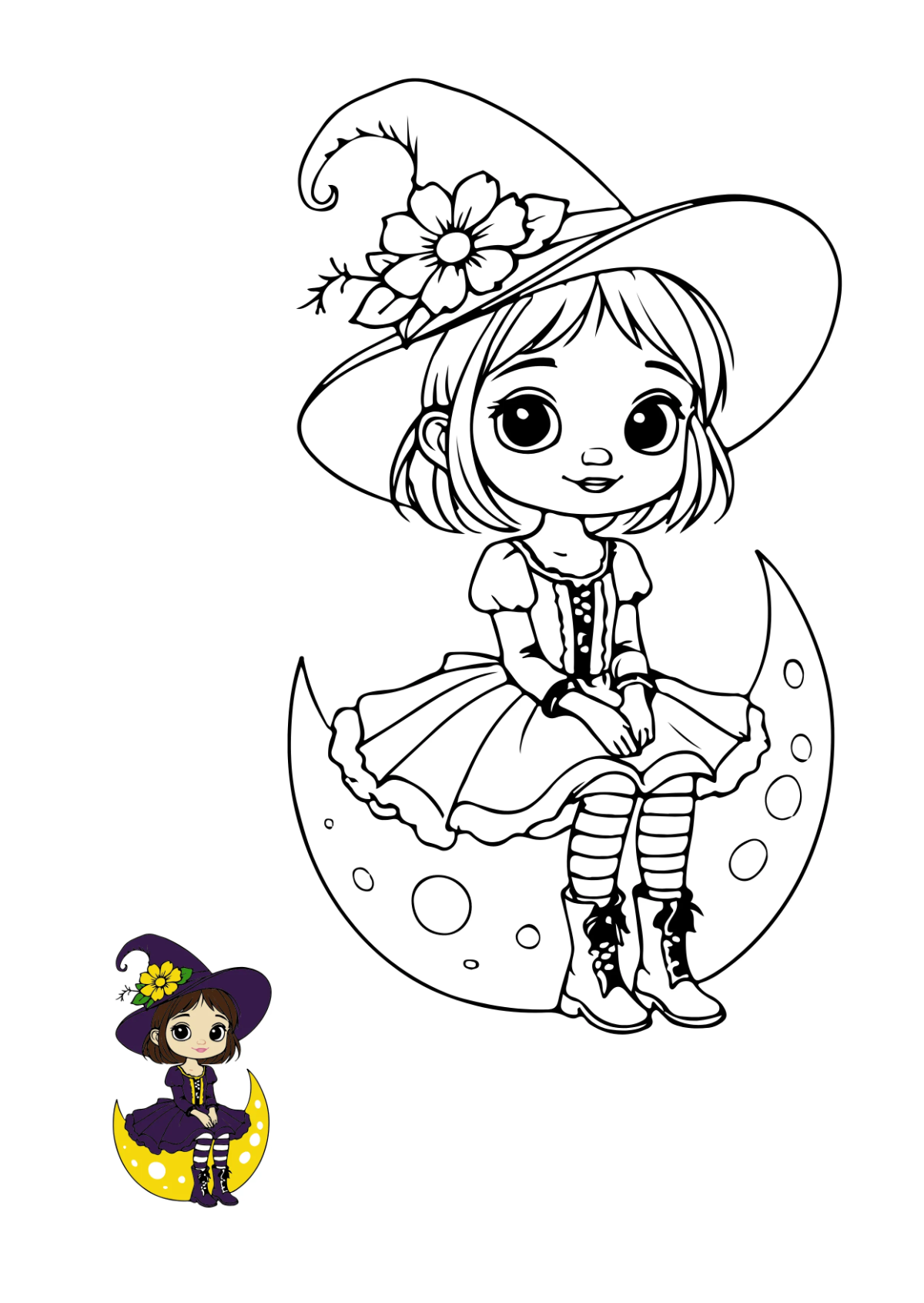 Free Halloween Witch Color Page Template to Edit Online