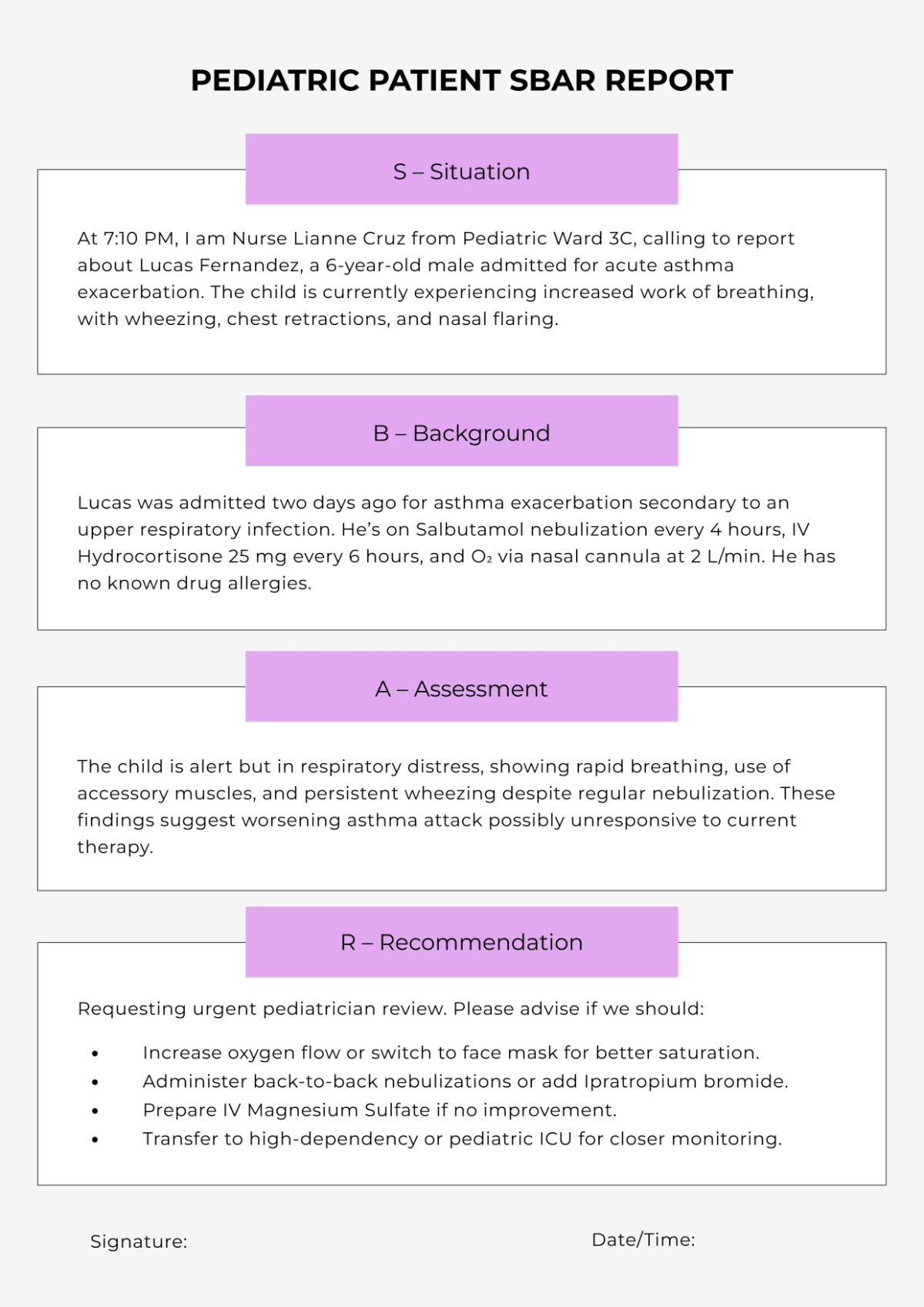 Free Pediatric SBAR Template to Edit Online